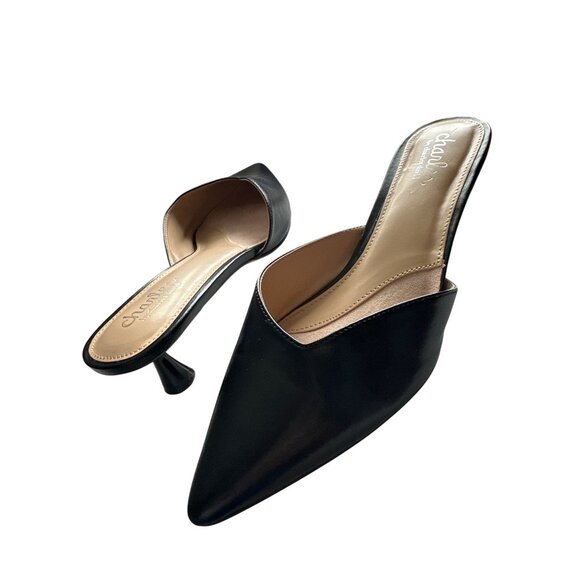 Charles By Charles Black Aloe Mule David Black Pointed Toe Kitten Heels Size 8 - Picture 1 of 8